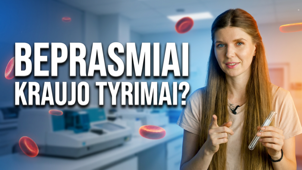 Nutriciologė Erika Pakalnė laboratorijoje pasakoja apie kraujo tyrimus